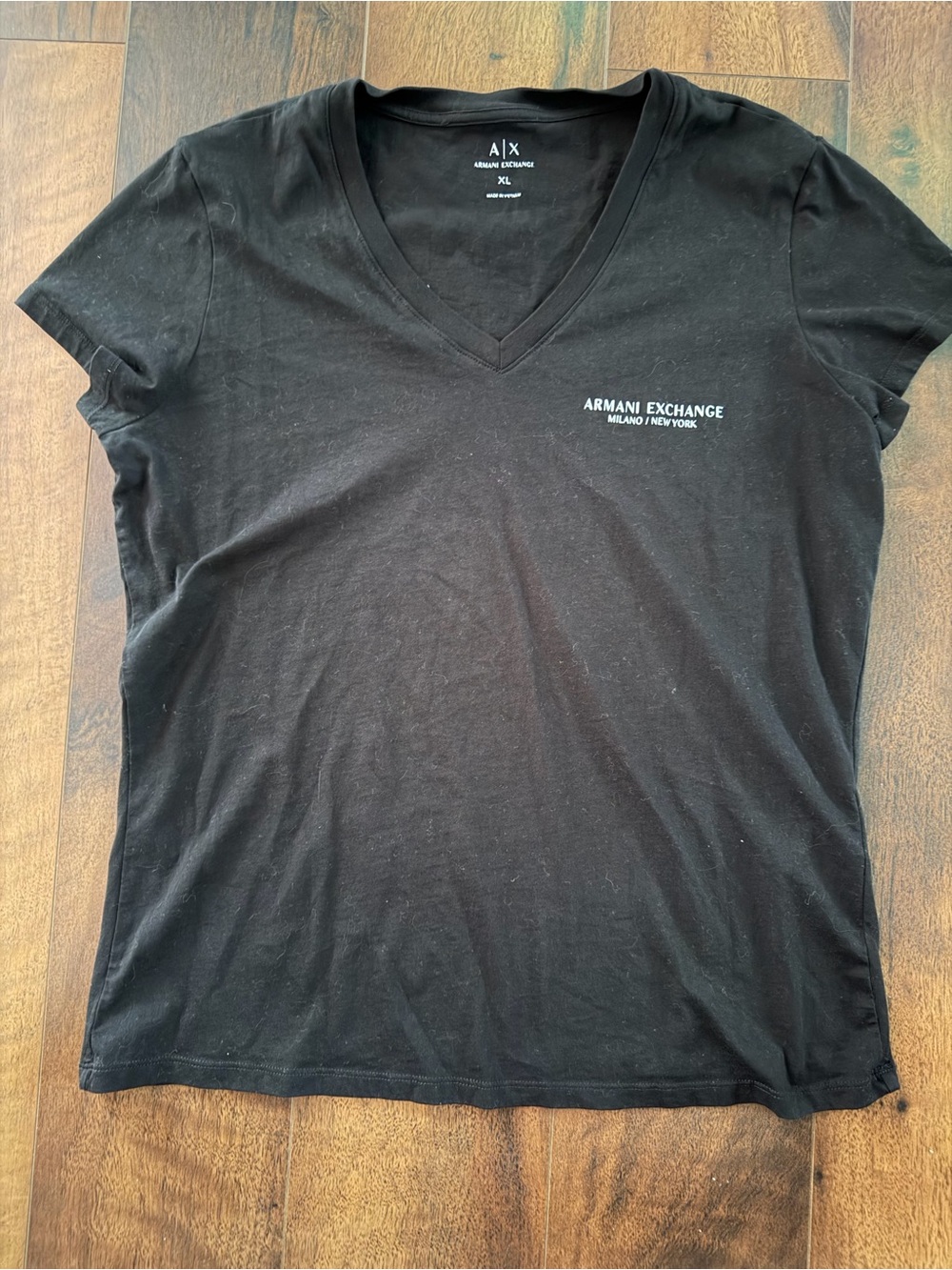 Armani Exchange Black V-Neck Short Sleeve Tee with Small Logo AX